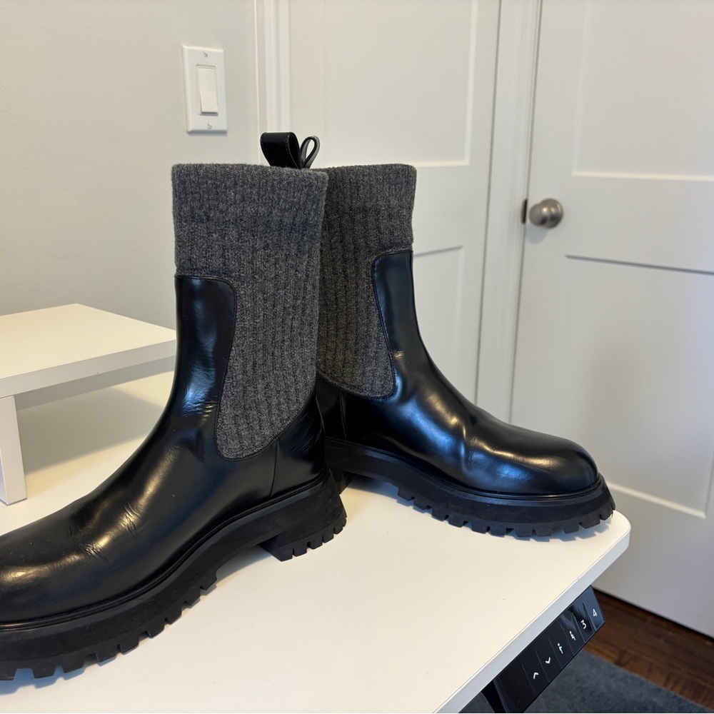 Lafayette 148 New York Black Leather & Cashmere Chelsea Boots